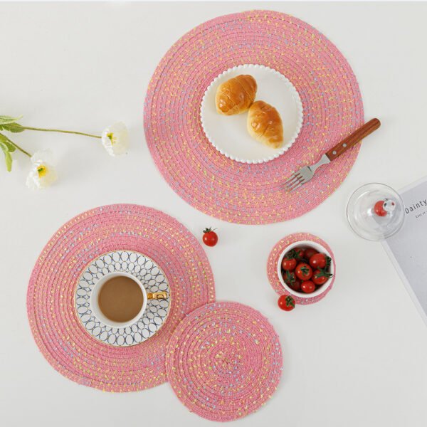 woven round dining mat (5) Colorful woven cotton yarn round placemat 30cm pink