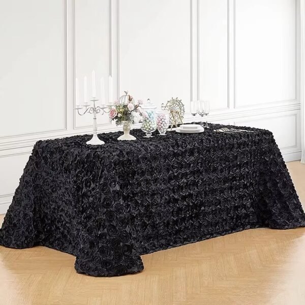 3D Rosette Rose Satin Tablecloth for Wedding and Event Decoration