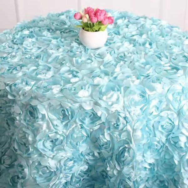 3D Rosette Rose Satin Tablecloth for Wedding and Event Decoration