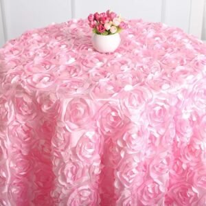 3D Rosette Rose Satin Tablecloth for Wedding and Event Decoration