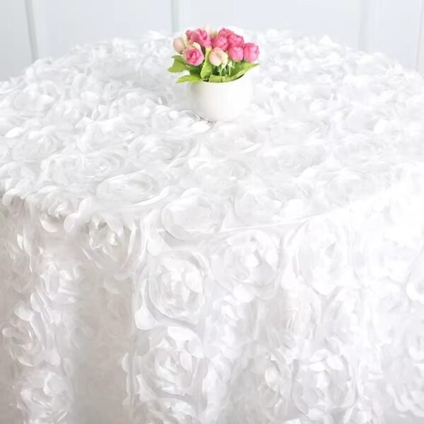 3D Rosette Rose Satin Tablecloth for Wedding and Event Decoration