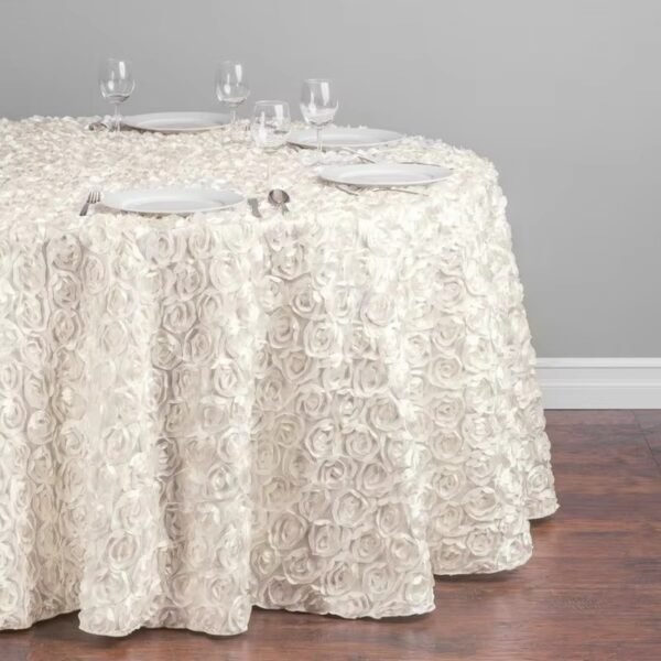 3D Rosette Rose Satin Tablecloth for Wedding and Event Decoration