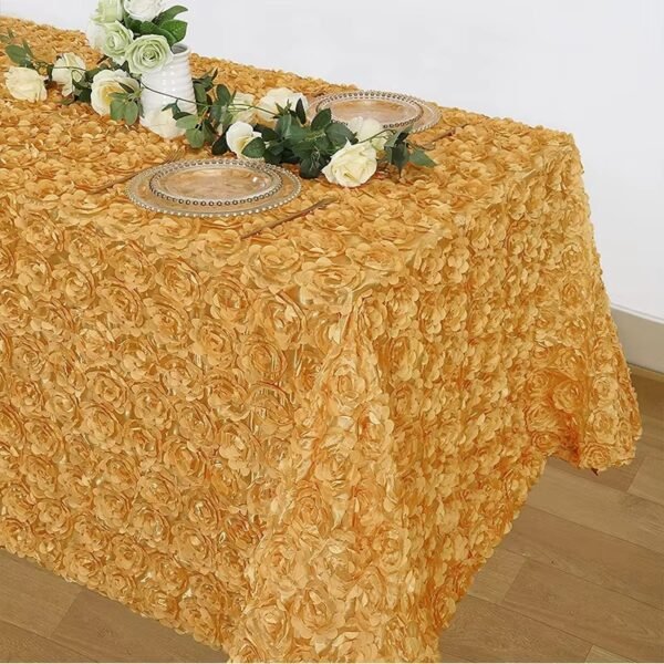 3D Rosette Rose Satin Tablecloth for Wedding and Event Decoration