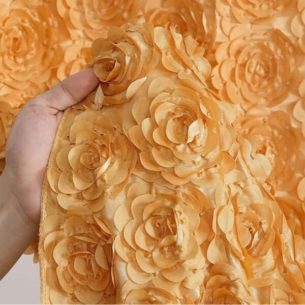 3D Rosette Rose Satin Tablecloth for Wedding and Event Decoration