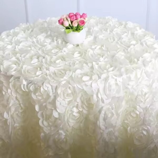 3D Rosette Rose Satin Tablecloth for Wedding and Event Decoration