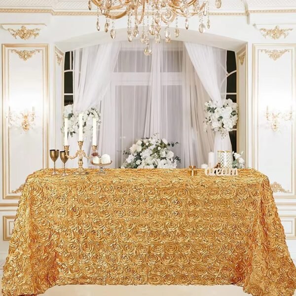 3D Rosette Rose Satin Tablecloth for Wedding and Event Decoration