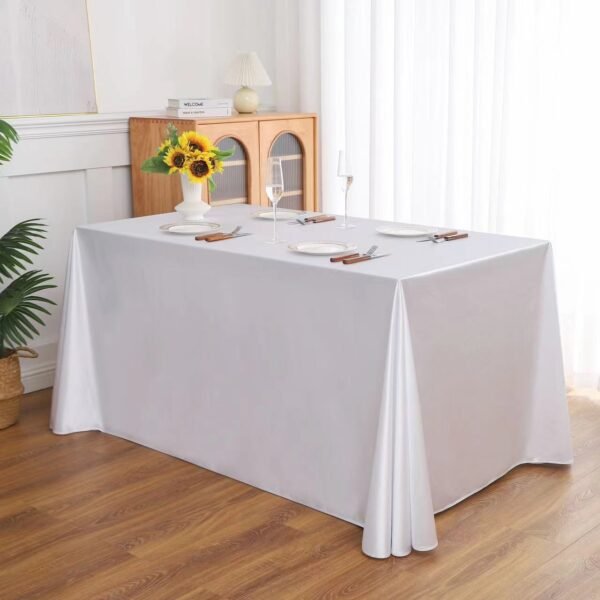 satin polyester tablecloth (5) 230GSM Satin Polyester Banquet Tablecloth – Glossy Hotel Linen
