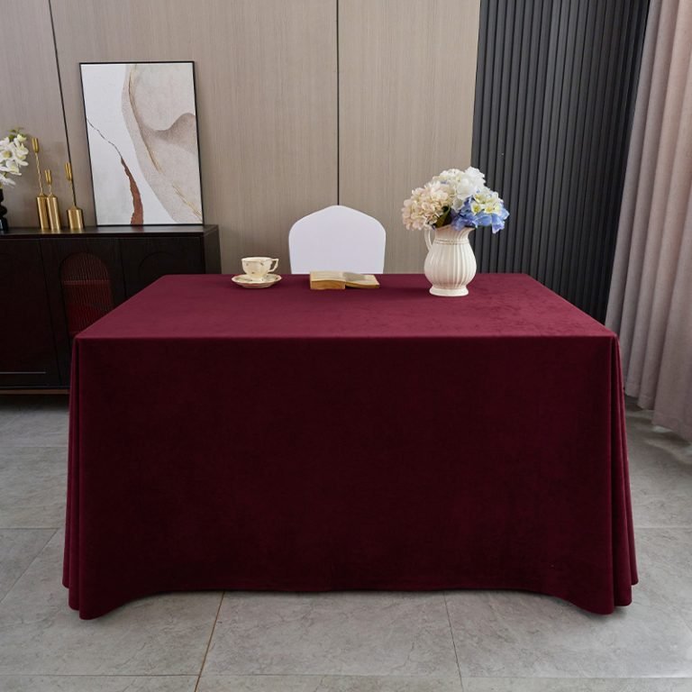 Burgundy velvet heavy tablecloth for wedding and banquet use