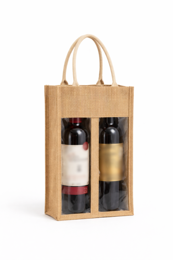 Custom Jute Wine Bag with Clear Window