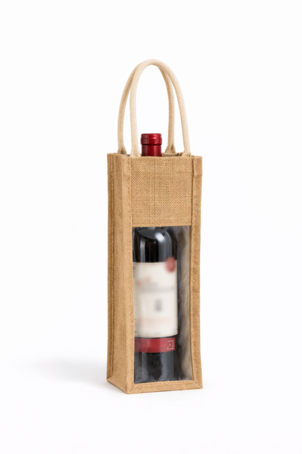 Custom Jute Wine Bag with Clear Window