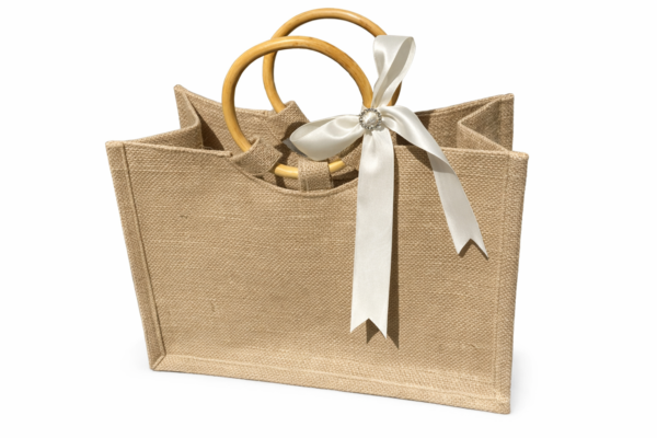 eco jute tote bag with bamboo handle natural color