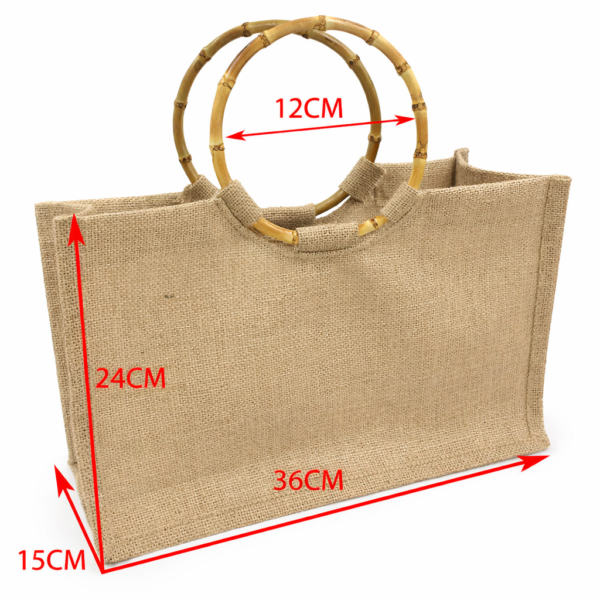 eco jute tote bag with bamboo handle natural color