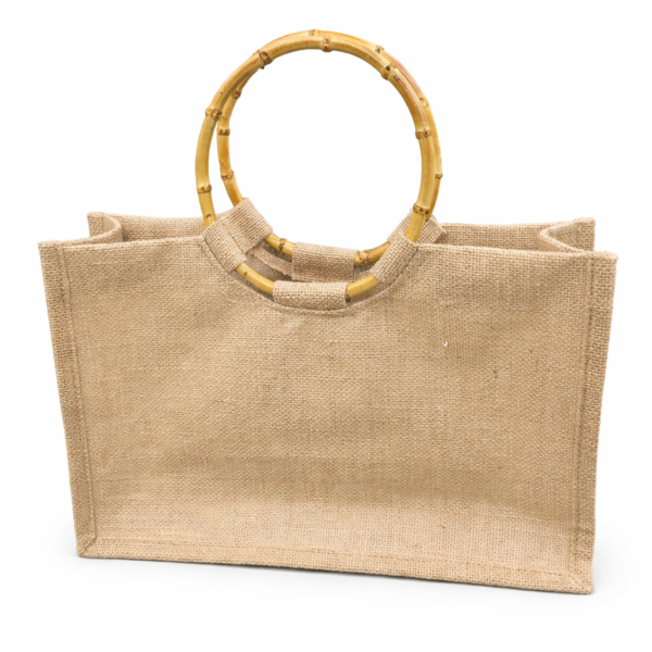 eco jute tote bag with bamboo handle natural color