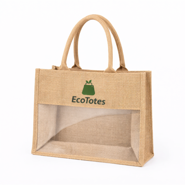 burlap tote bag with clear display window wholesale