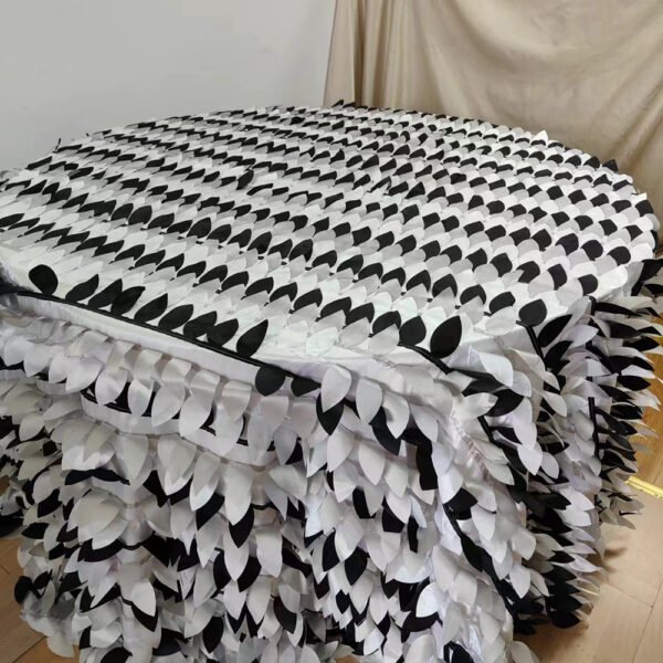 Black & White Leaf Textured Tablecloth for Modern Luxury Events – ESW004