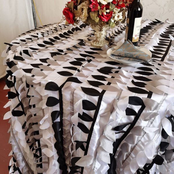 Black & White Leaf Textured Tablecloth for Modern Luxury Events – ESW004