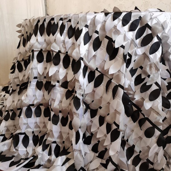 Black & White Leaf Textured Tablecloth for Modern Luxury Events – ESW004