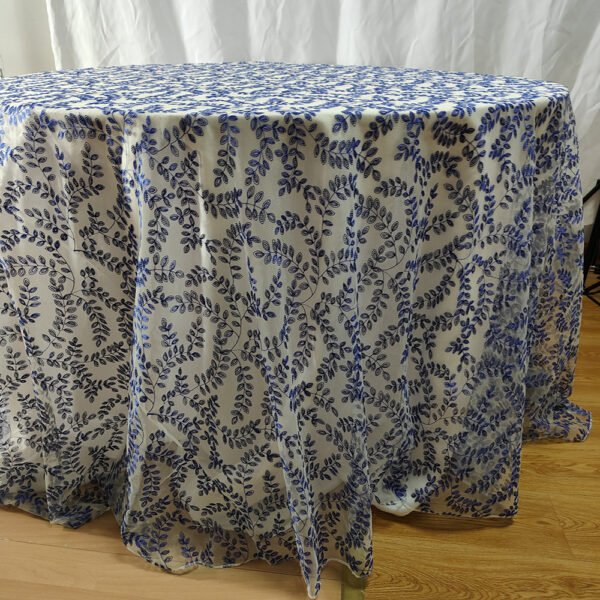 blue embroidered tablecloth (1) Blue Vine Embroidered Tulle Tablecloth for New Chinese Style Banquets – ER058