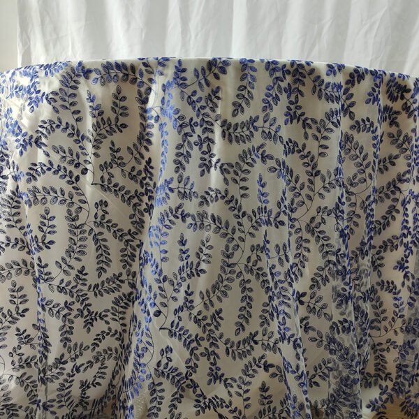blue embroidered tablecloth (2) Blue Vine Embroidered Tulle Tablecloth for New Chinese Style Banquets – ER058