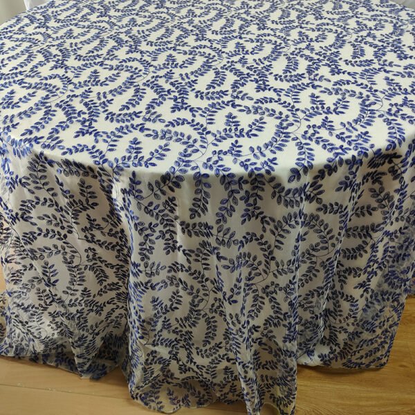 blue embroidered tablecloth (3) Blue Vine Embroidered Tulle Tablecloth for New Chinese Style Banquets – ER058