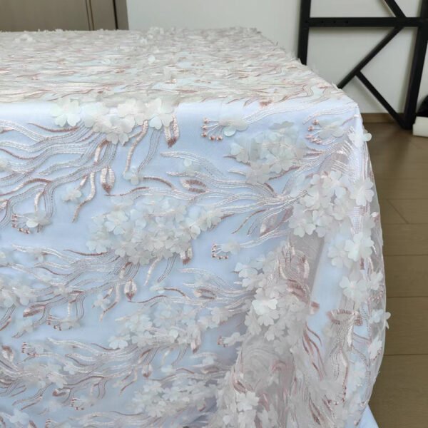 blue embroidered tablecloth (4) Light Beige Floral Embroidered Custom Tablecloth for Wedding Events – ESW008