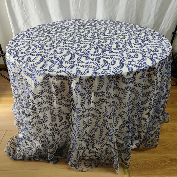 blue embroidered tablecloth (4) Blue Vine Embroidered Tulle Tablecloth for New Chinese Style Banquets – ER058