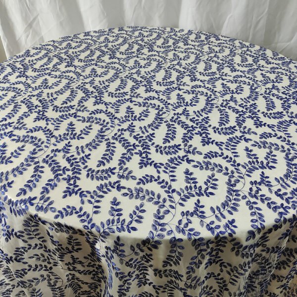 blue embroidered tablecloth (5) Blue Vine Embroidered Tulle Tablecloth for New Chinese Style Banquets – ER058