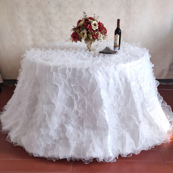 French Style White Embroidered Pleated Tulle Tablecloth for Luxury Weddings – ESW002