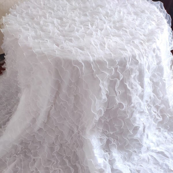 French Style White Embroidered Pleated Tulle Tablecloth for Luxury Weddings – ESW002