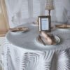 White Geometric Jacquard Tablecloth Custom Shape | TC-B004