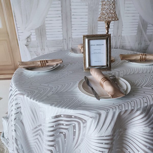White Geometric Jacquard Tablecloth Custom Shape | TC-B004