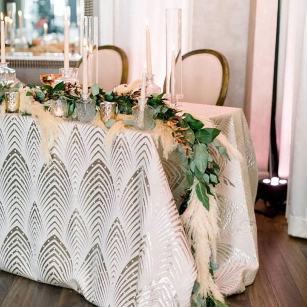 White Geometric Jacquard Tablecloth Custom Shape | TC-B004