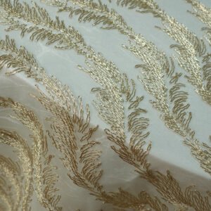 Gold Feather Embroidered Round Tablecloth for European Wedding & Banquet – ER072