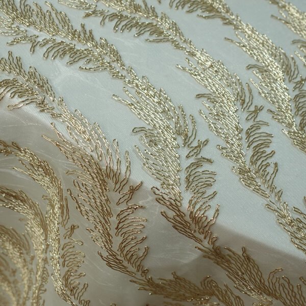 Gold Feather Embroidered Round Tablecloth for European Wedding & Banquet – ER072
