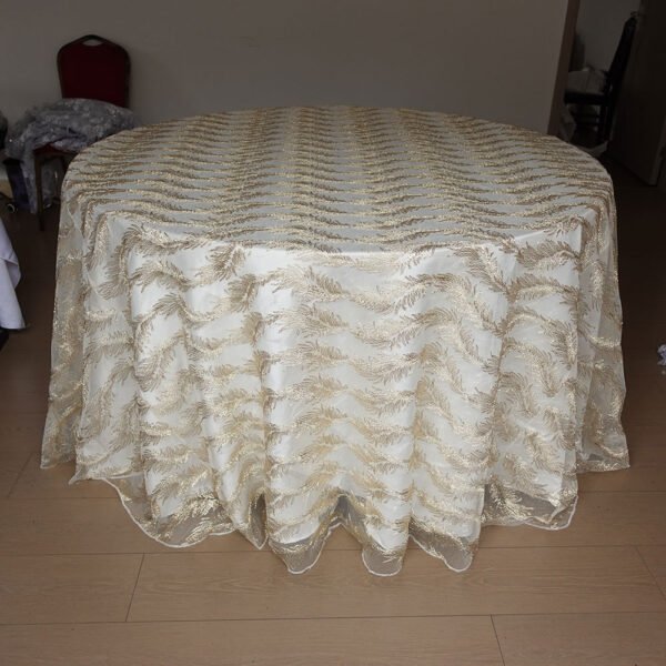 Gold Feather Embroidered Round Tablecloth for European Wedding & Banquet – ER072