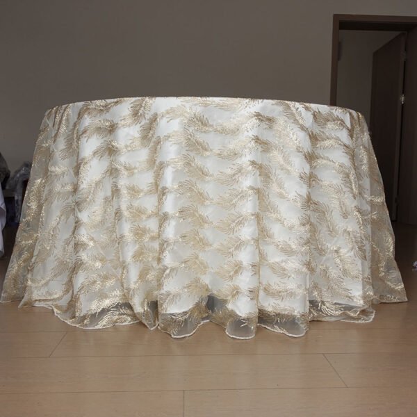 Gold Feather Embroidered Round Tablecloth for European Wedding & Banquet – ER072
