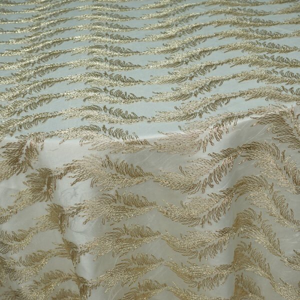 Gold Feather Embroidered Round Tablecloth for European Wedding & Banquet – ER072