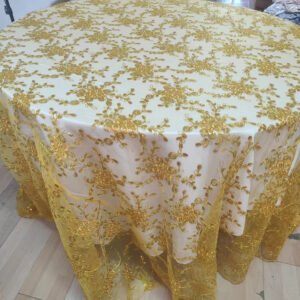 Gold Sequin Floral Vine Embroidered Tulle Tablecloth for Wedding – ER039