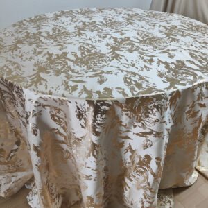 Gold Jacquard Satin Tablecloth Round Wedding | TC-B015