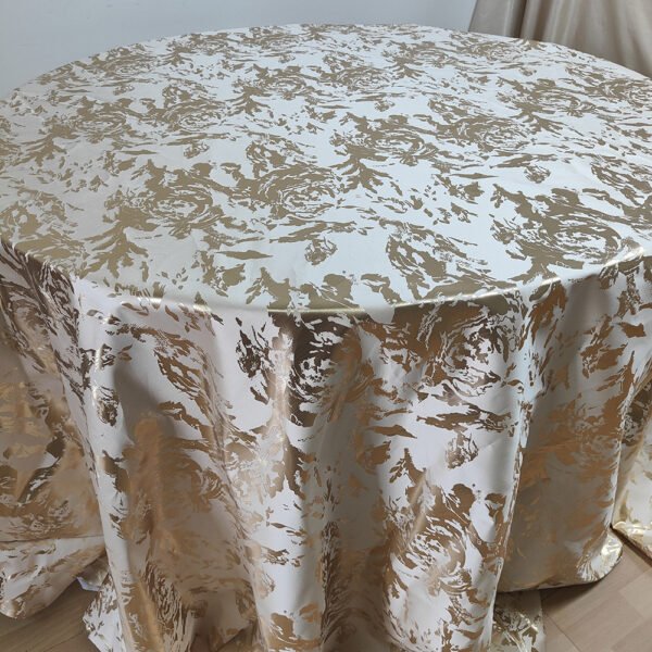 Gold Jacquard Satin Tablecloth Round Wedding | TC-B015