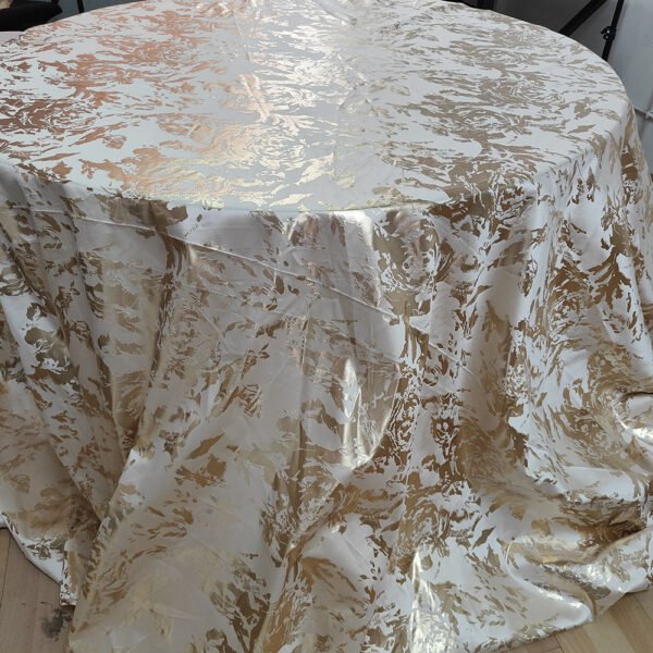 Gold Jacquard Satin Tablecloth Round Wedding | TC-B015