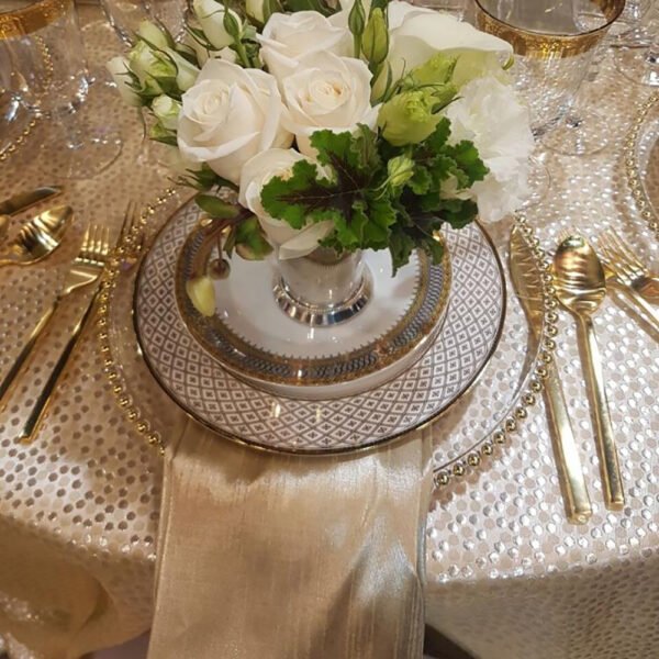 Gold Polka Dot Jacquard Tablecloth for Wedding | TC-B013