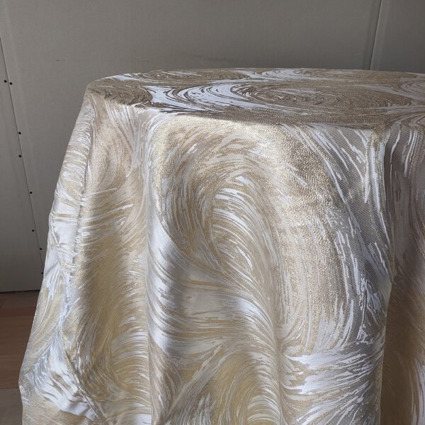 gold jacquard tablecloth (3) Gold Swirl Jacquard Tablecloth Luxury Banquet Style | TC-B037