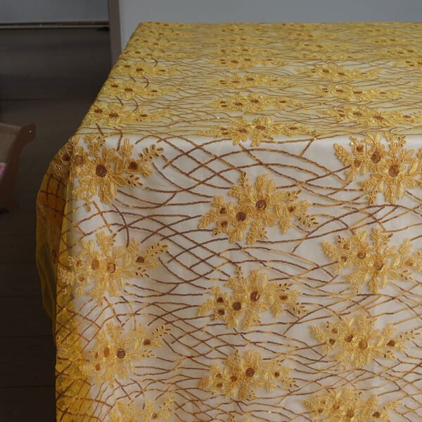 Gold Lace Embroidered Tulle Tablecloth for European Wedding & Party Decor – ER071