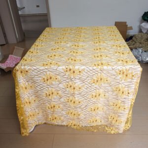 Gold Lace Embroidered Tulle Tablecloth for European Wedding & Party Decor – ER071