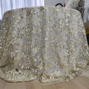 Gold Sequin Leaf Vine Embroidered Tulle Tablecloth for Luxury Banquets – ER067