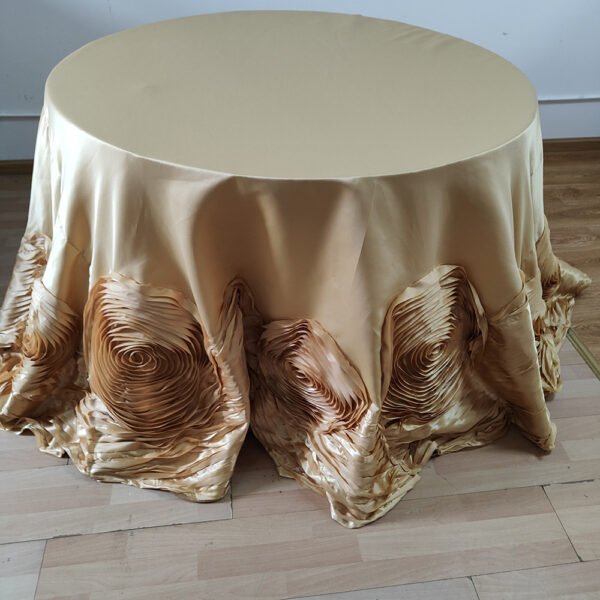 Gold 3D Rose Satin Tablecloth for Luxury Wedding & Banquet Decor