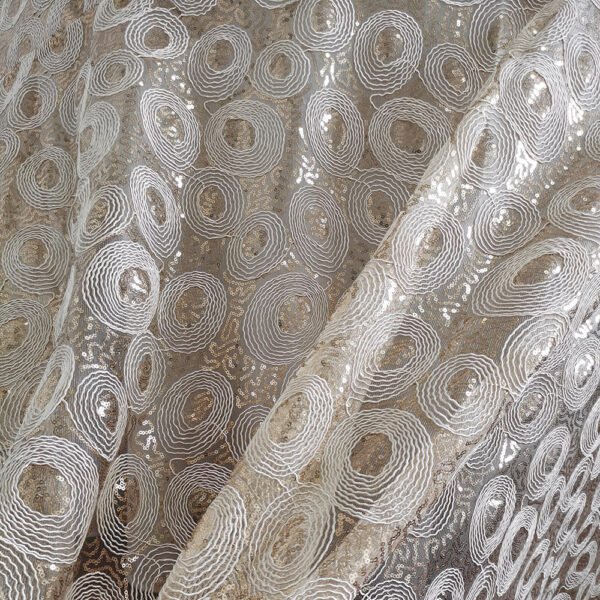 Gold Sequin Geometric Circle Embroidered Tulle Tablecloth – ER025
