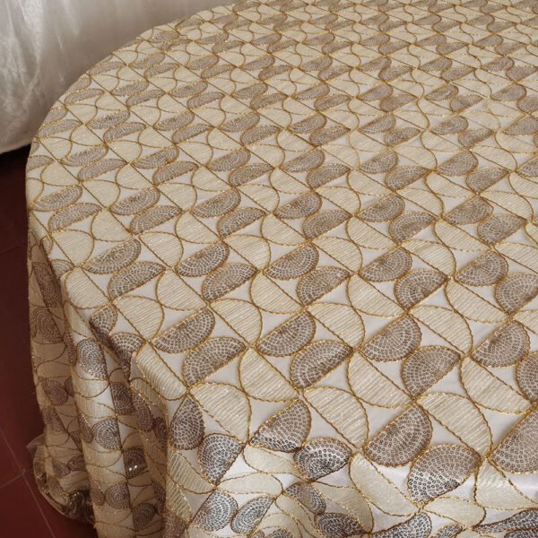 gold sequin tablecloth (2) Gold Sequin Geometric Fan Pattern Embroidered Tulle Tablecloth – ER038