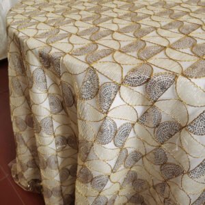 Gold Sequin Geometric Fan Pattern Embroidered Tulle Tablecloth – ER038